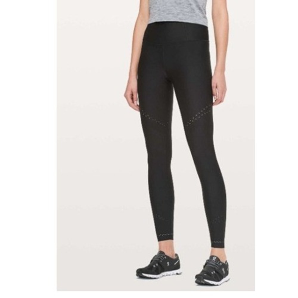 Lululemon Zoned In Tight‎ 27 Black Leggings 6 SenseKnit Compression Run Reflect